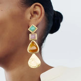 Elegant Retro Geometric Colourful Resin & Gold Drop Earrings